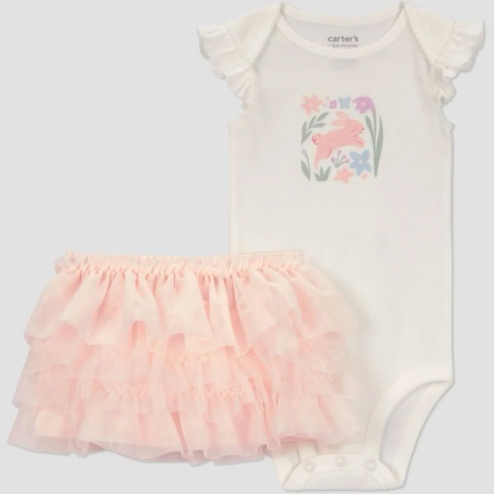 Carter's nwt Just One You Baby Girls' 2pc Easter Bunny Skirt Set - White/Pink